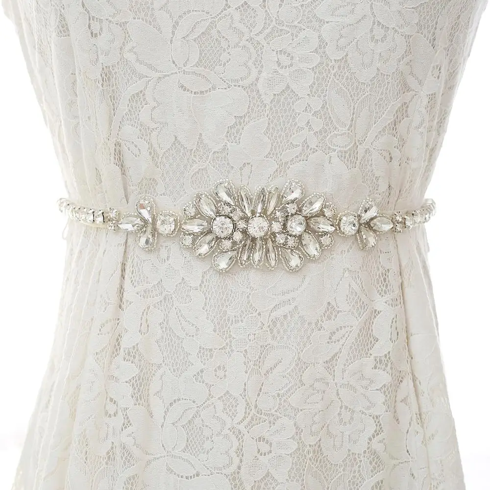 

Silver Crystal Wedding Belt With Pearls Ribbons Bridal Sash Rhinestones Bridal Belt For Wedding Dress J192S