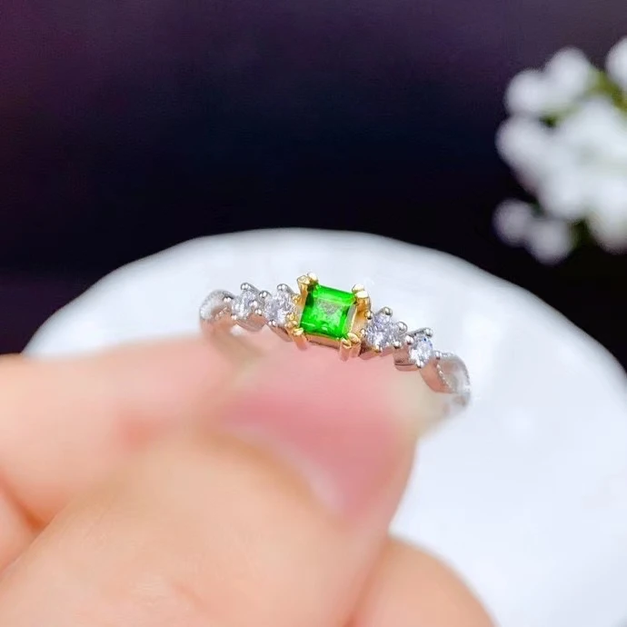 

CoLife Jewelry Simple Silver Gemstone Ring 3mm Natural Diopside Ring 925 Silver Diopside Jewelry Gift for Woman