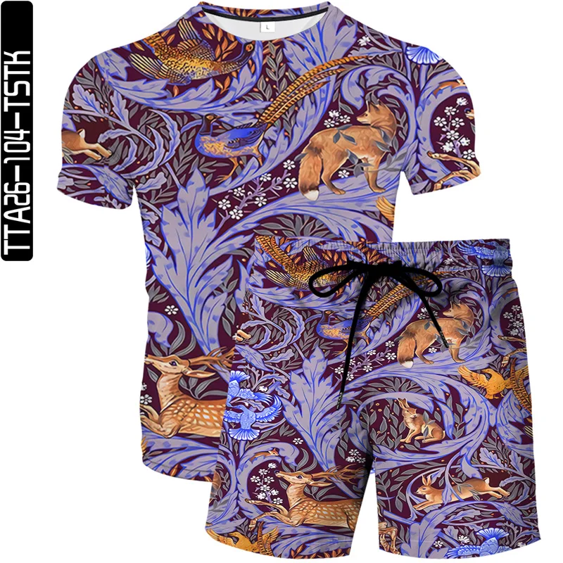 

Summer Flora Fauna 3D Printed Men's T-shirt Shorts Set Men's Sportswear Tracksuit O Neck Casual Short Sleeve Male Suit