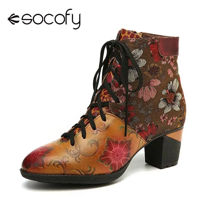 Женские сапоги на молнии SOCOFY черные удобные из натуральной кожи высоком каблуке