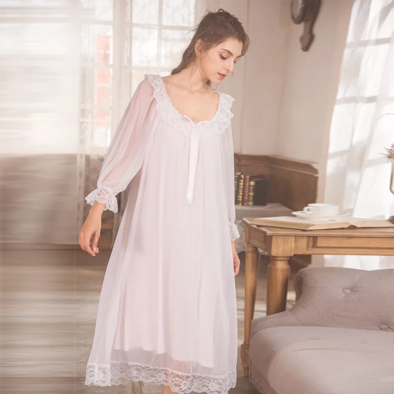 Элегантный белый розовый Sleepdress осеннее кружевное платье, одежда для сна, Фонари с галстуком-бабочкой, одежда для сна с длинными рукавами, ночная рубашка из хлопка, пижама, пеньюар
