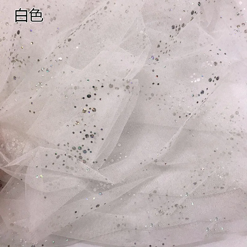 White Yomdid Тюлевая ткань с блестками, сетчатая пряжа, юбка, свадебное платье, одежда, украшение, ткань DIY, одежда для шитья, материал 150x100 см - Цвет: White