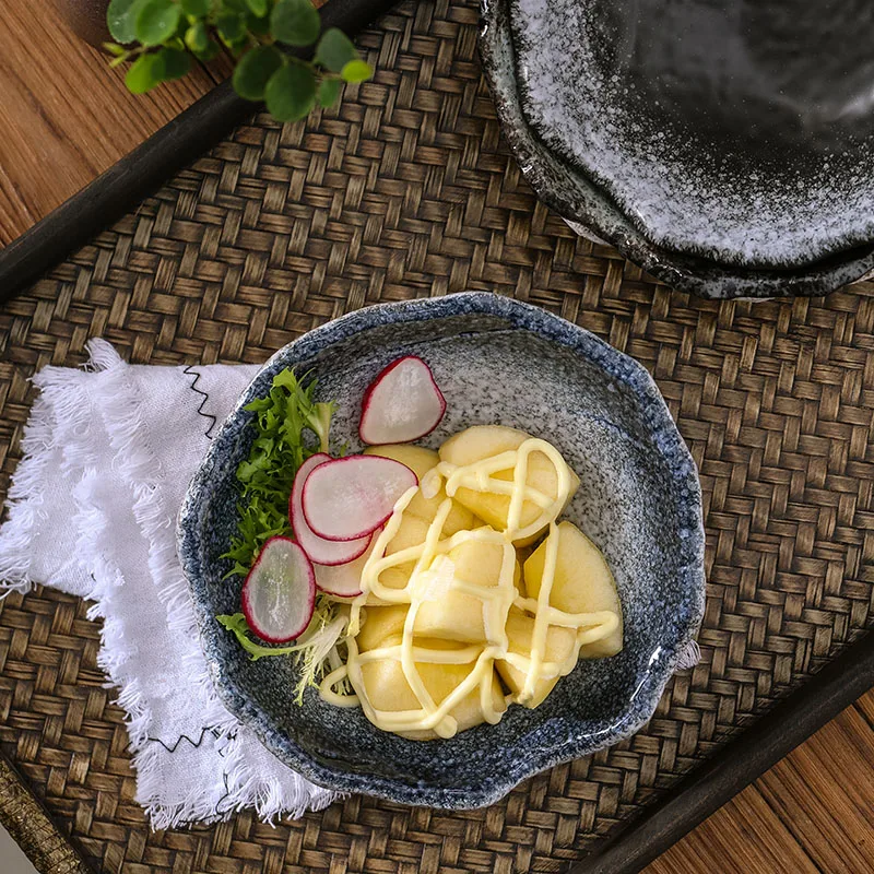 FANCITY Japanese fruit salad bowl dessert ceramic creative stone grain oblique mouth restaurant snack dish b | Дом и сад