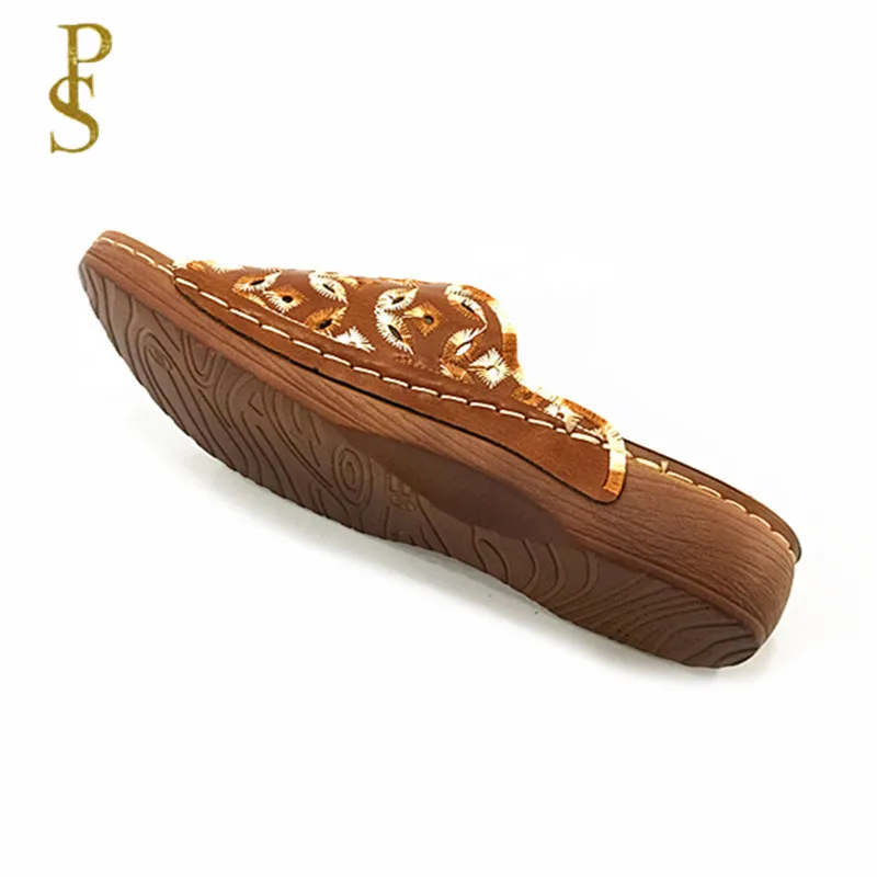 Летние туфли на плоской подошве тапочки с вышивкой ПУ подошва удобные женские