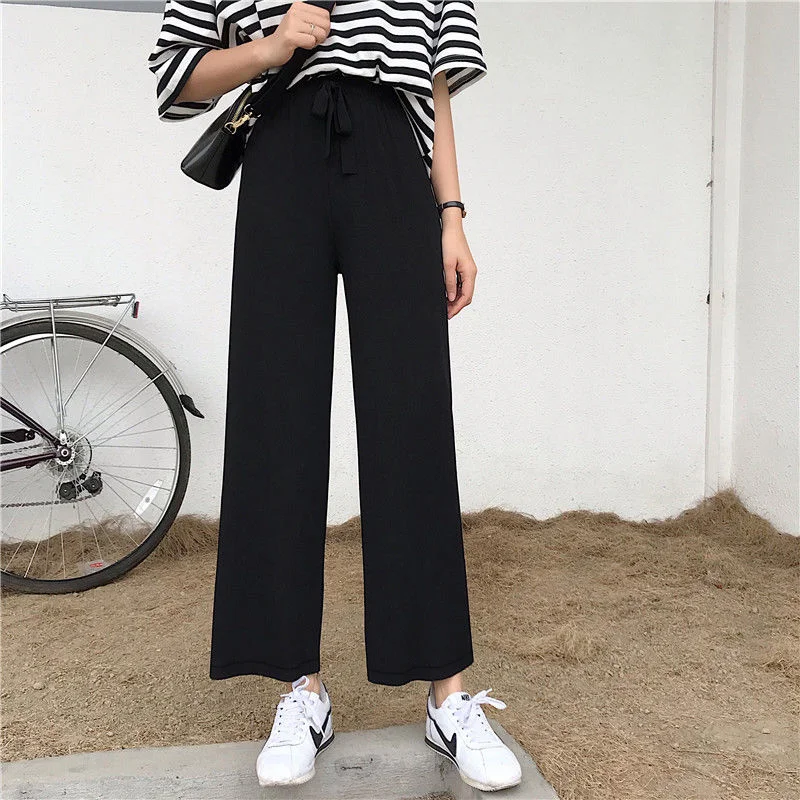 Женские брюки с высокой талией повседневные свободные до щиколотки в Корейском