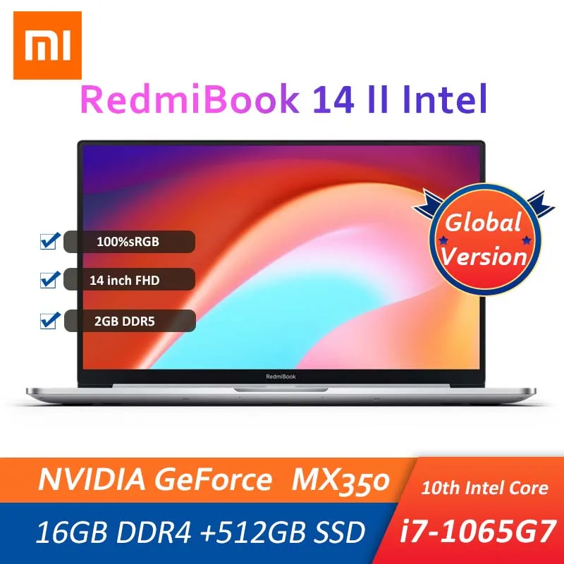 Xiaomi RedmiBook 14 Ⅱ ноутбук 10th Intel Core i7 1065G7 MX350 16G 3200 МГц DDR4 + 512G SSD дюймов Тонкий