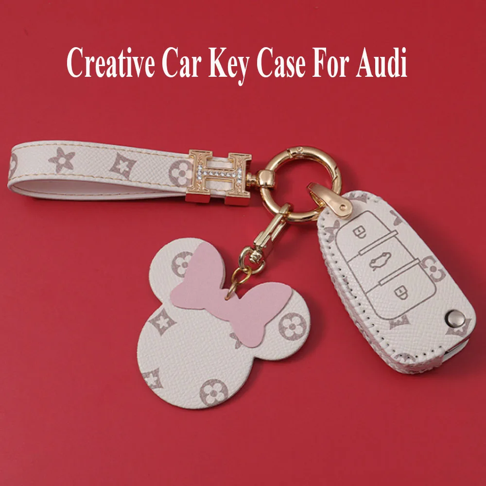 

Cute Leather Car Key Case Cover Shell Holder For Audi A1 A3 A4 A5 A6 A7 A8 A6L Q3 Q5 Q7 Q8 S4 S5 S7 8W TT TTS RS with Keychain