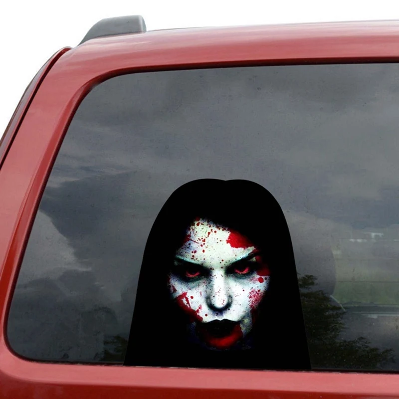 

1pc Christmas Horror Girl Ghost Car Sticker Car Window Glass Garland PVC Sticker-6 Style 28*25cm Car exterior