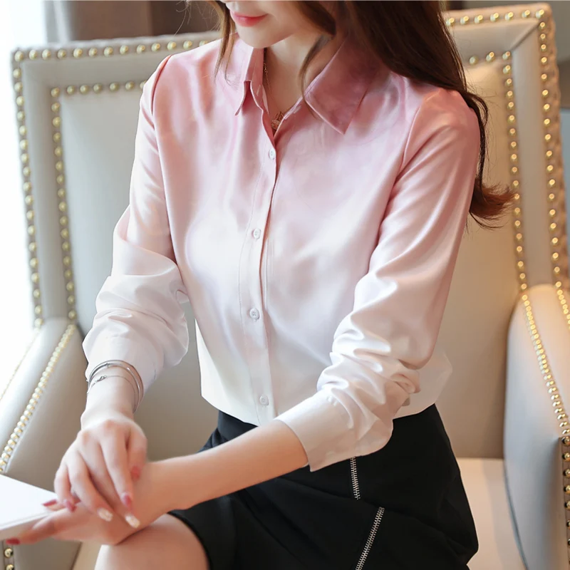 Женские шифоновые блузки с длинным рукавом и v образным вырезом в Корейском стиле