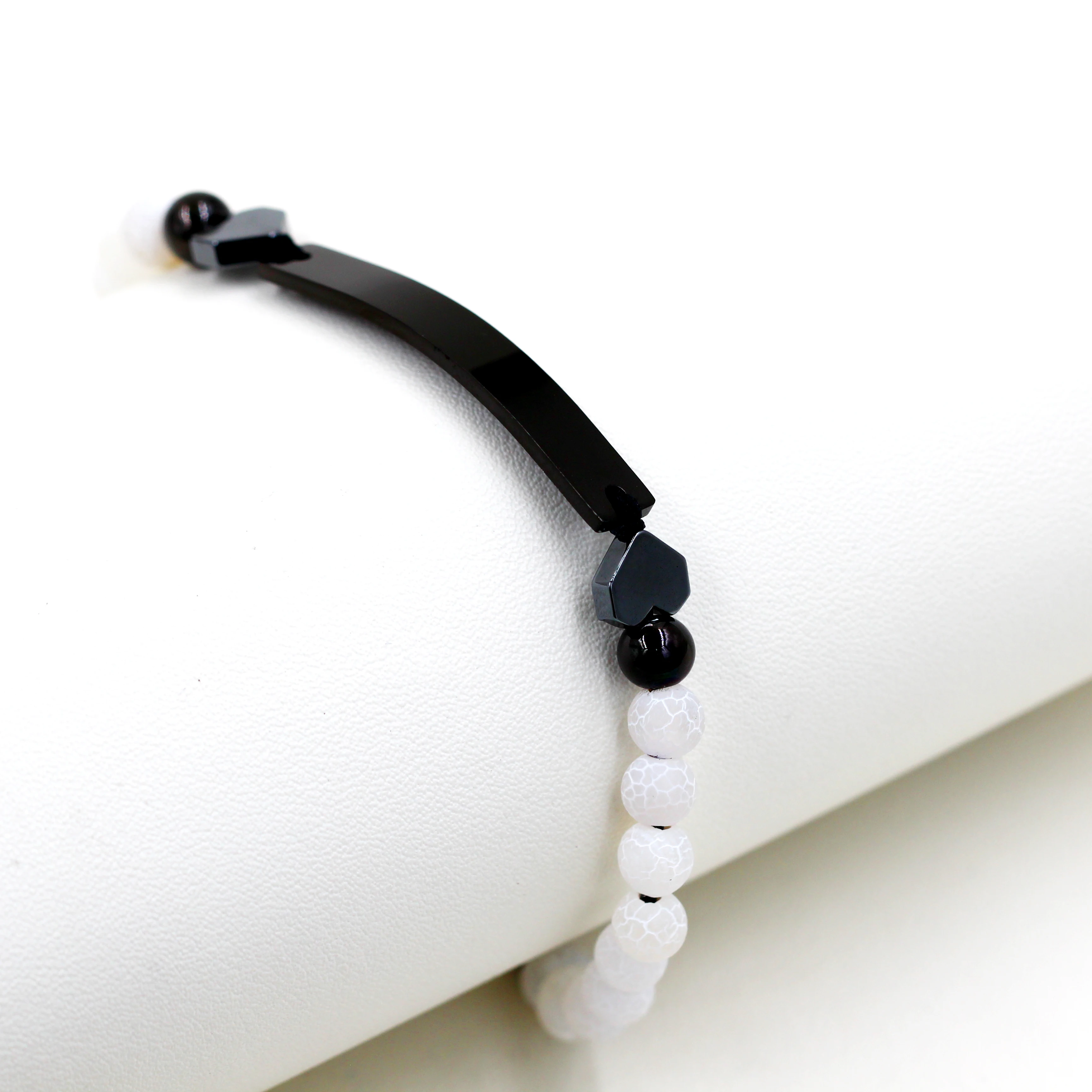 

6mm Cracked Matte Agate Bracelet Braided Rope | Heart-Shaped Hematite | Custom Name Date Stainless ID Y1431