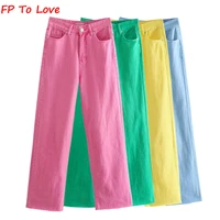 fp to love woman vintage wide leg pants jeans hot pink green blue yellow 2021 autumn spring street new arrivals trousers