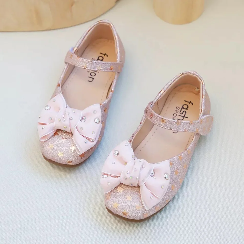 Туфли детские кожаные с бабочками блестками звездами бантиками для девочек |