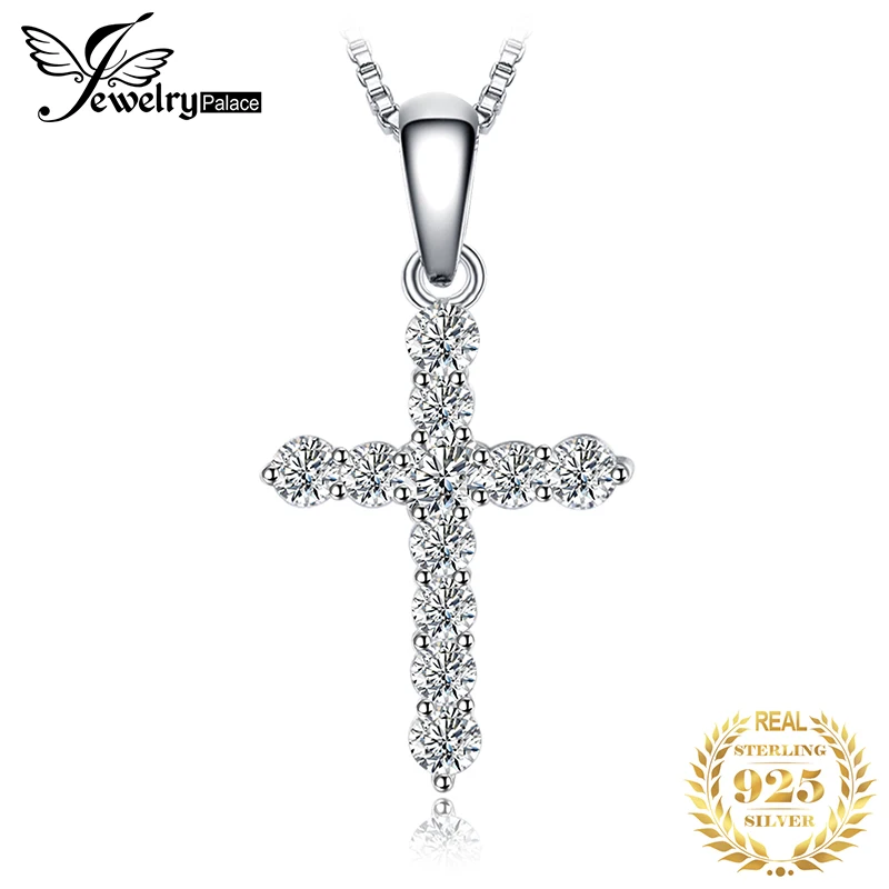 

JewelryPalace Cross Sideway 925 Sterling Silver Cubic Zirconia Statement Necklace for Women Simulated Diamond Pendant No Chain