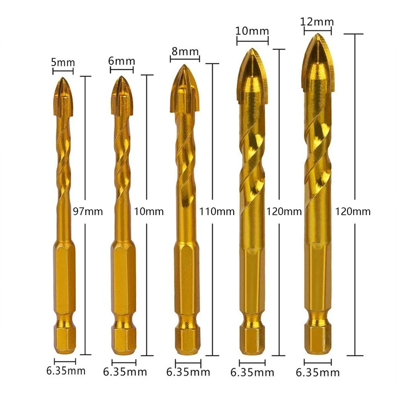 Акция! Набор сверл комплект из 5 насадок карбида вольфрама и с шестигранным