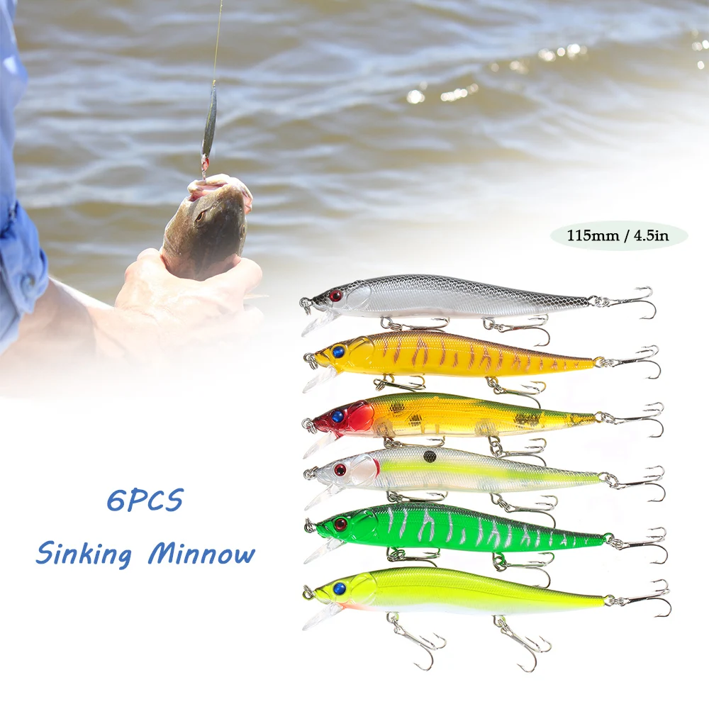 

Lixada 6PCS Sinking Minnow Fishing Lures 22g 115mm Artificial Bait Hard Fishing Lure Set Wobbler Bait With Hooks Fast Shipping