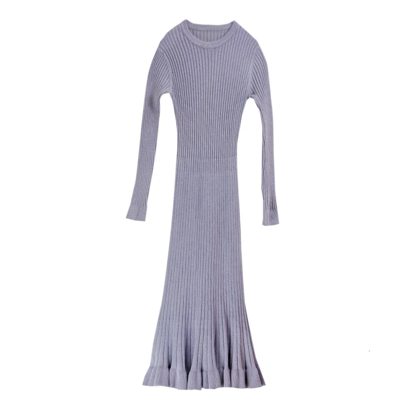 Женский трикотажный свитер с длинным рукавом облегающее черное платье макси