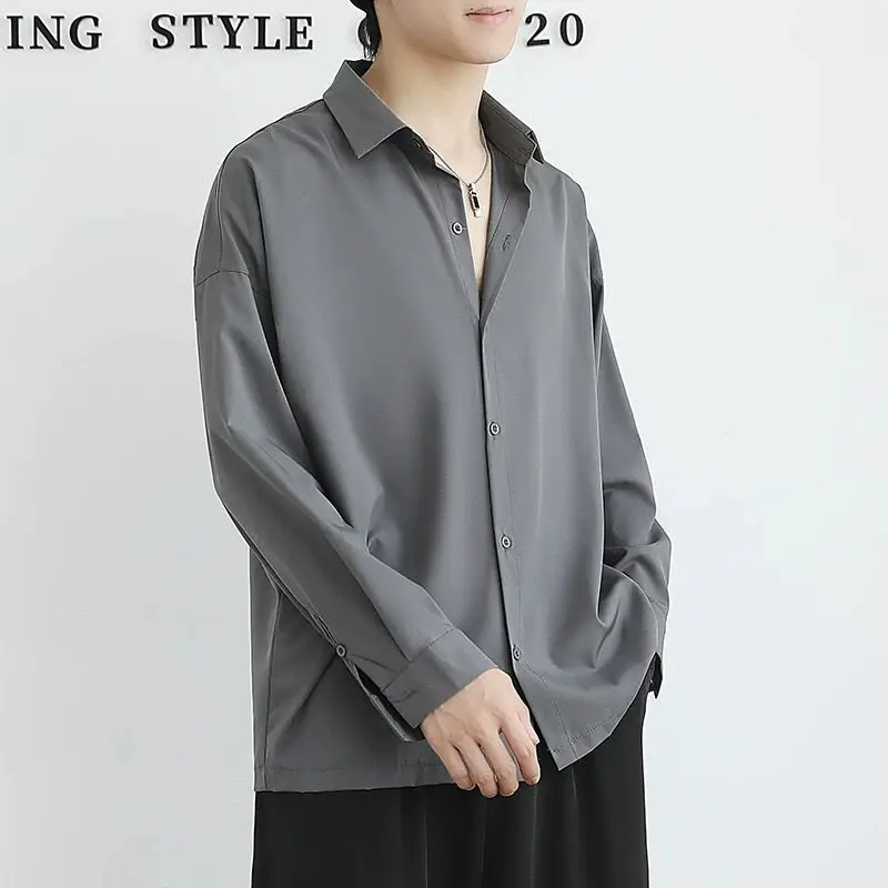 New Black Shirts Men's Long-sleeve Shirt Korean Trendy Button Up Shirt Handsome White Uniform Tops Spring Autumn Casual Men Top