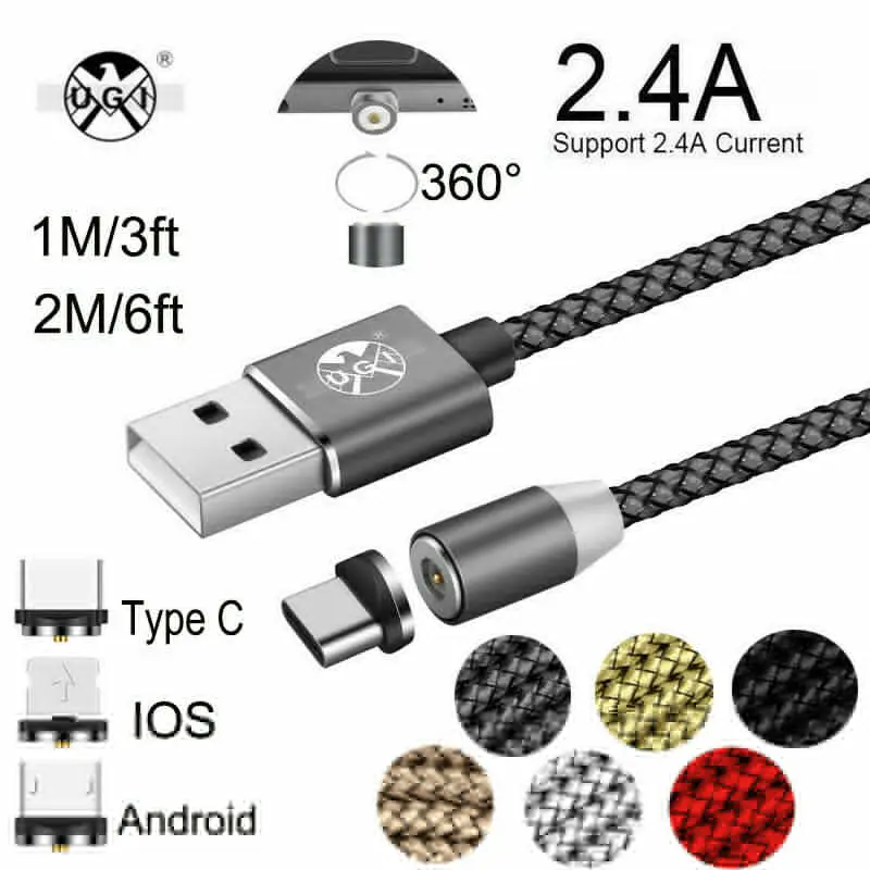 360 ° подключение круглого магнитного зарядного устройства для type C iOS Micro usb