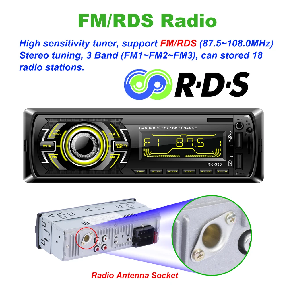 12 в 1 Din автомобильное радио RDS FM Авторадио Стерео indash Bluetooth MP3 плеер с двумя портами