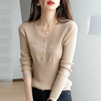 autumn and winter womens new sweater 2021 tops womens v neck slim fit sweater long sleeved shirt tide vintage sweater