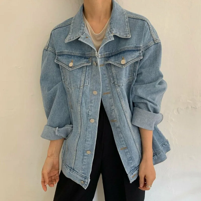 

Chic Denim Jackets for Woman Sashes Loose 2021 New Summer Jean Jacket Female Korean Loose Vintage Blue Coats Lady