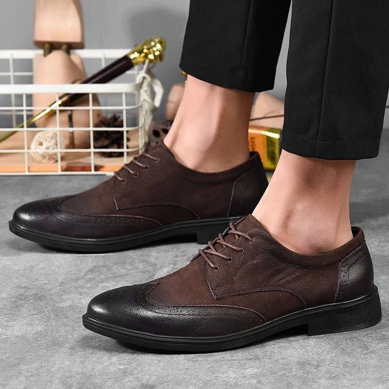 

Genuine Leather shoes men lace up outdoor Anti-slip Breathable Reflective Black Mens Business Shoes men Minimalist Shoes for Men