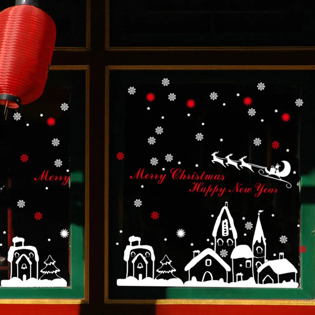 DLX0731 Snow Town Themed Display Window Wall Stickers Removable PVC Decals DIY Decorative Christmas Mural Home Ornaments | Дом и сад