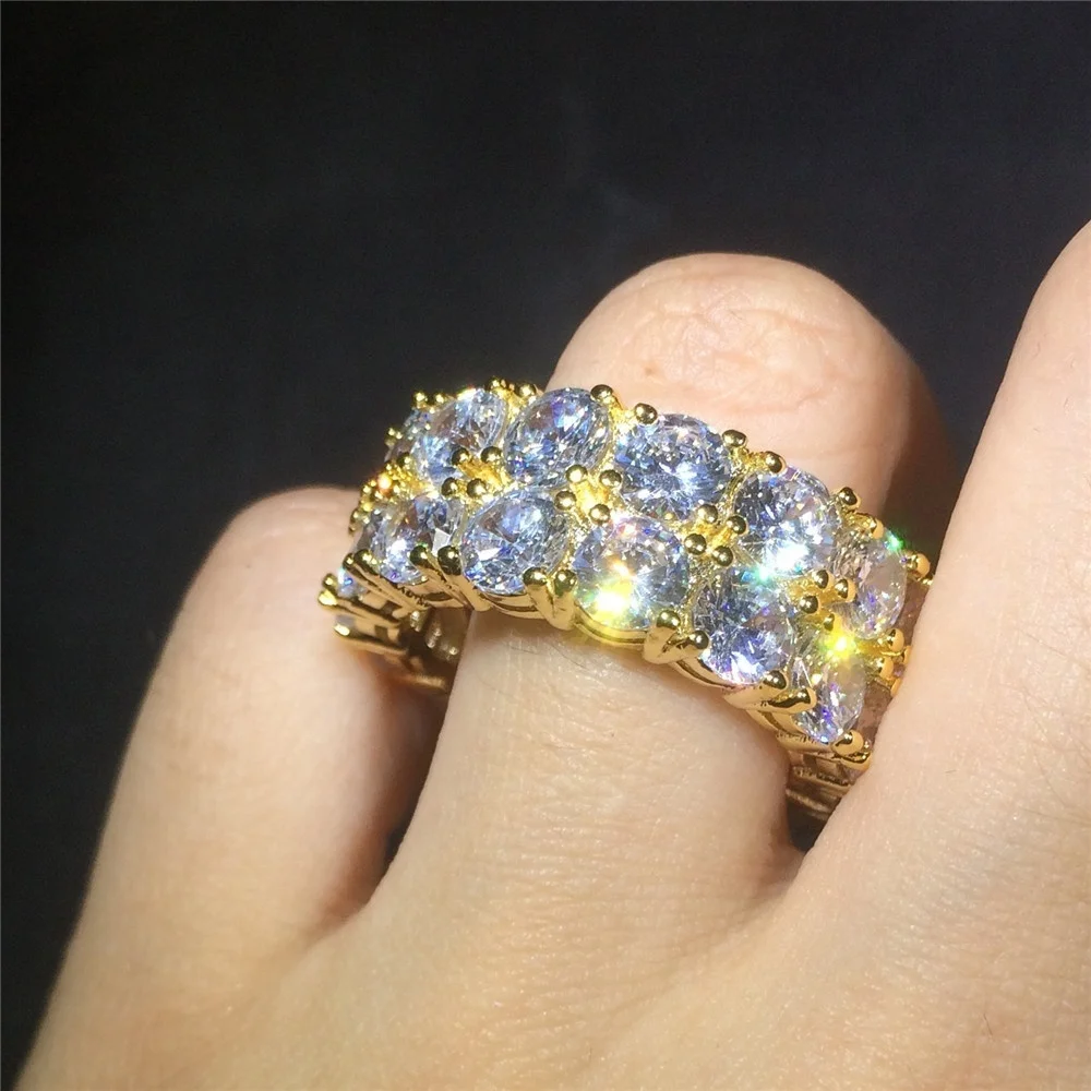 

Luxury Dazzling Gold Color Rhinestone Ring Motorcycle Party Cocktail Party Shine Iced Out Ring Hip Hop Jewelry for Men Women