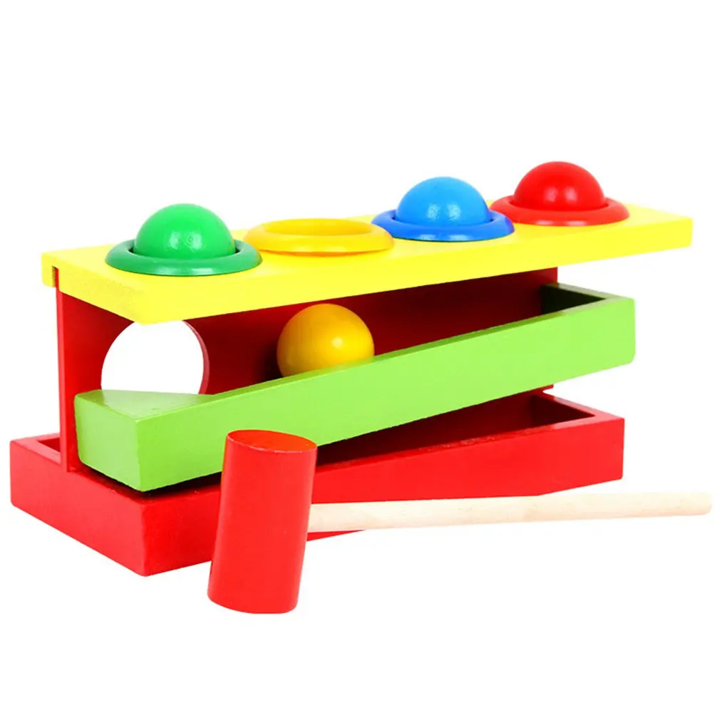 

Wooden Matching Color Piling Hand Hammering Ball Box Toy Parent-child Interactive Toys Early Learning Educational Baby Toys