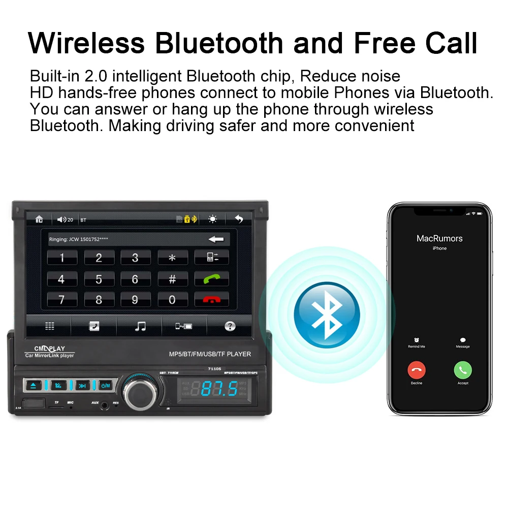 Автомагнитола с сенсорным экраном 7 дюймов стерео-система поддержкой MP5 Bluetooth FM AUX