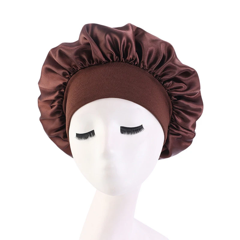 

MISANANRYNE Extra Large Satin Silky Bonnet Sleep Cap With Premium Elastic Band For Women Solid Color Head Wrap