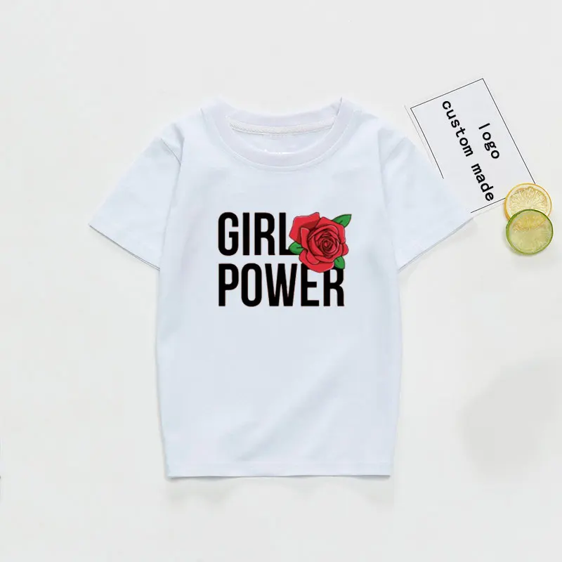 

Boys and Girls Girls Power Flower Print Cartoon Print T Shirt Kids Funny Clothes Enfant Summer White T-shirt