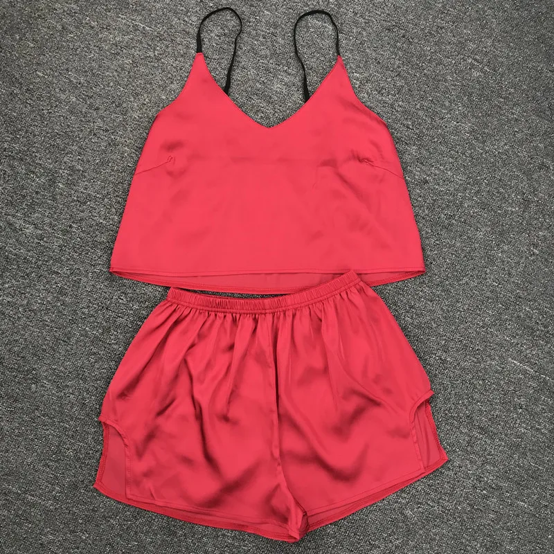 

Sexy Pyjamas sling Sleepwear Silk Home Suit Summer Women Spaghetti Strap Tops and Shorts Satin Femme