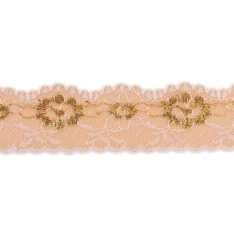 

10yards/lot Width 3.7 White gold line Metallic Non elastic lace Trim For women's clothing home textile nylon accessories