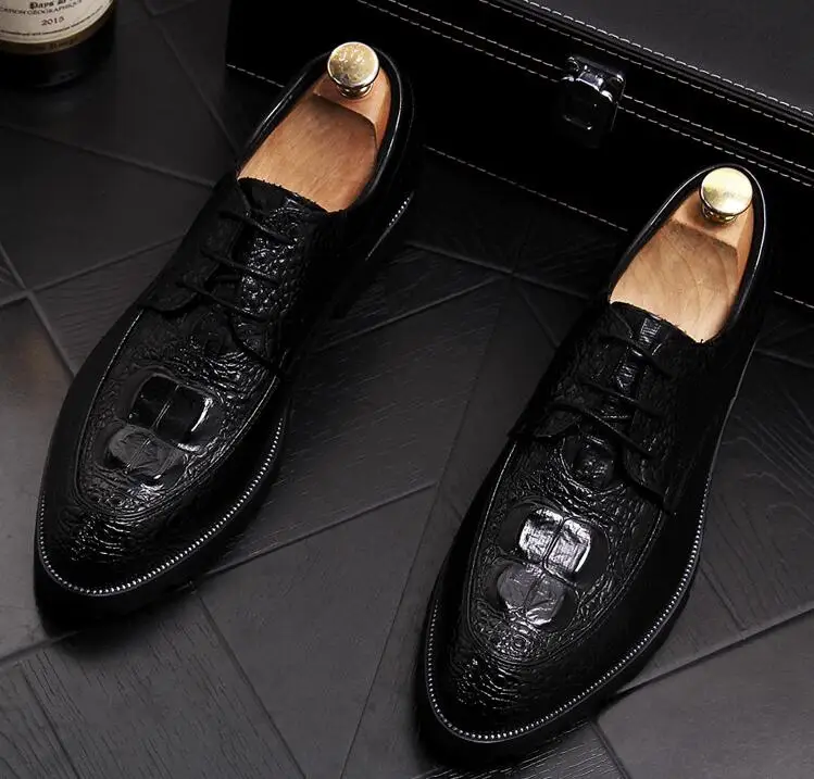 Мужские классические винтажные туфли в британском стиле Крокодиловая Кожа