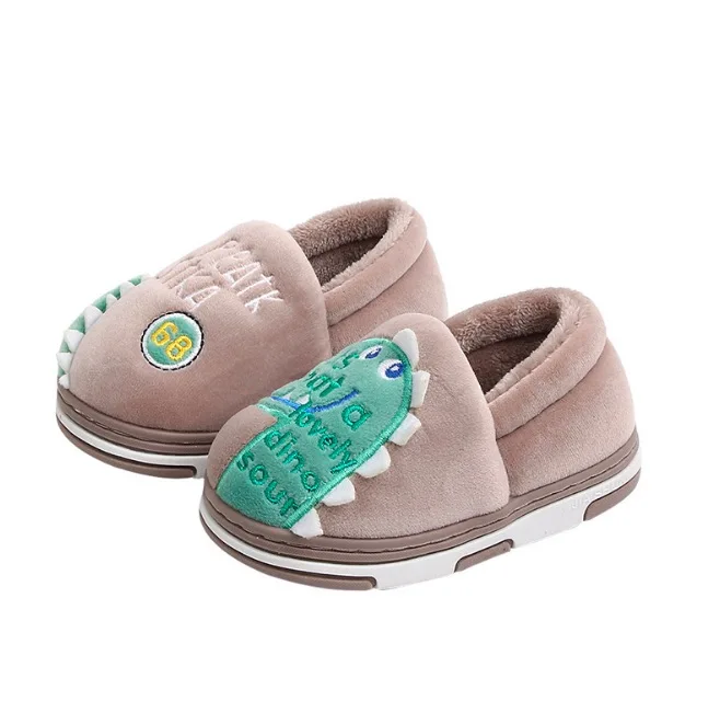 От 2 до 10 лет Детские плюшевые домашние тапочки с динозавром осенне зимние