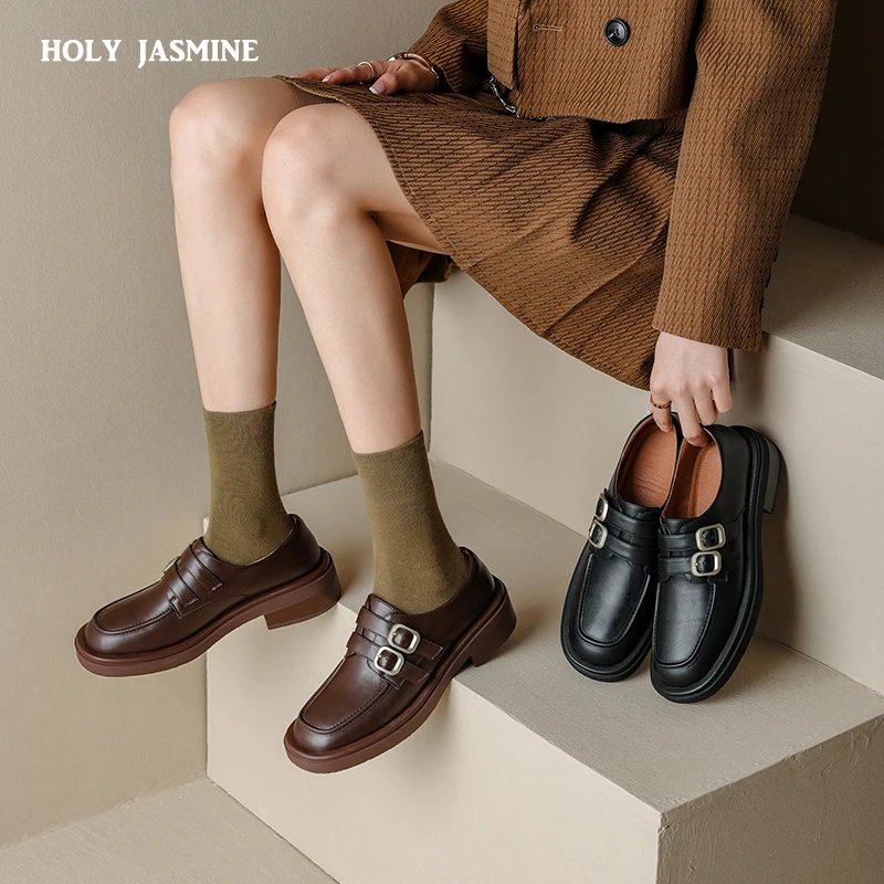 

2022 Ins Women Shoes Real Leather Loafers Fashion Platform Casual Shoes Woman Office Lady Footwear Size 34-40 Ladies Dress Shoes