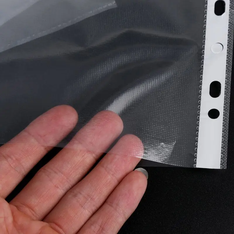 

100pcs A4 Transparent Perforated File Storage Document Folder Case Bag Sleeves X3UE