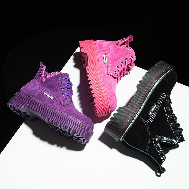 Fujin/женские ботинки Повседневные теплые зимние из натуральной коровьей кожи и