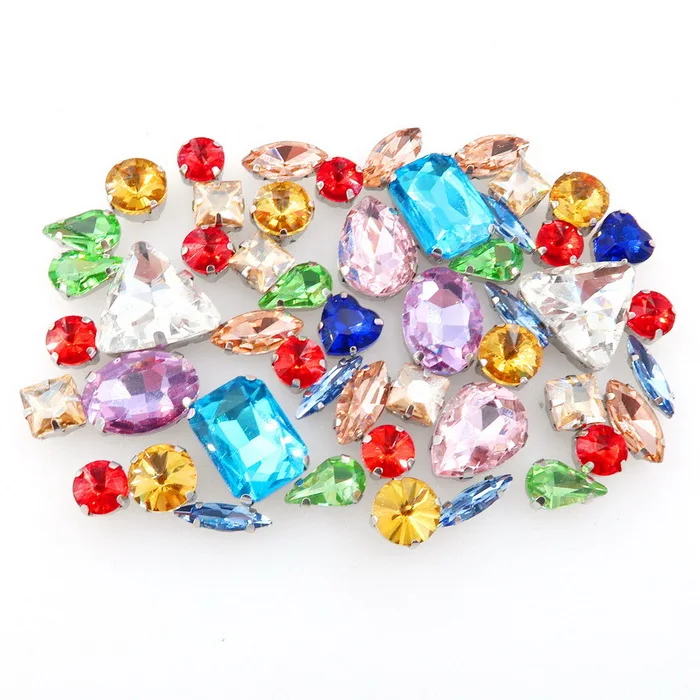 A25 Bright colors 50 шт./пакет формы микс серебро коготь Установка ясный и желейные конфеты стеклянные стразы цвета Кристалл пришить стразы торжественное платье туфель и сумки diy кружевной отделкой - Цвет: A25 Bright colors