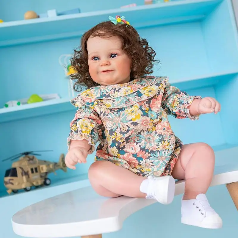 

Curly Flower Dress Reborn Dolls Kit With Cloth Body Silicone Vinyl Lifelike Kit Baby Inche Cute 24inch Dolls