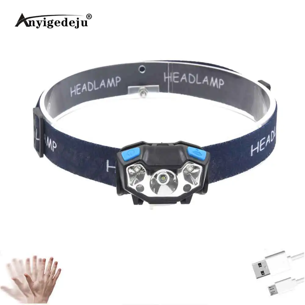 Индукционный налобный фонарь ANYIGE с USB зарядкой датчиком движения XPE 5 режимов для