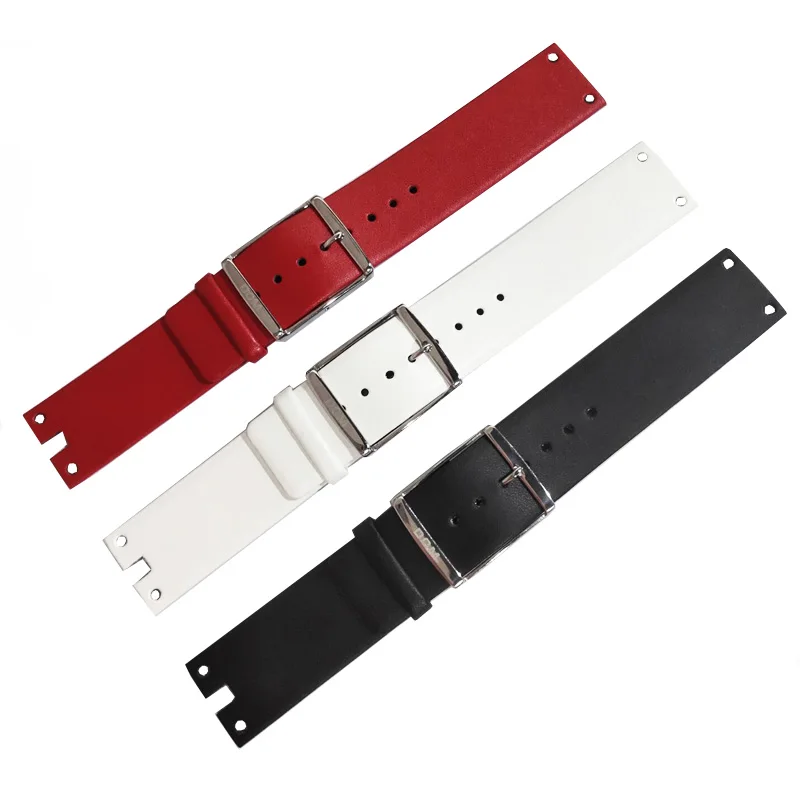 

Leather Watchband Genuine Leather Strap 22mm Silver Metal Buckle Clasp Women Watch Band for LP-205 DOM