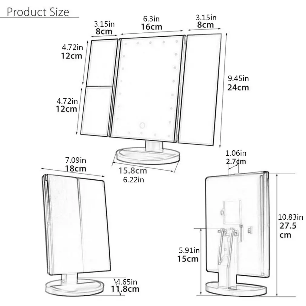 

Makeup Mirror 22 LED Light Vanity Mirror Touch Screen Flexible 1X/2X/3X/10X Magnifying Cosmetic USB Or Battery Use Adjustable