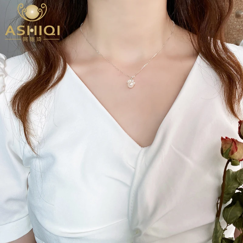 

ASHIQI Natural freshwater pearl kitten claw necklace 925 sterling silver chain Jewelry simple personality for women