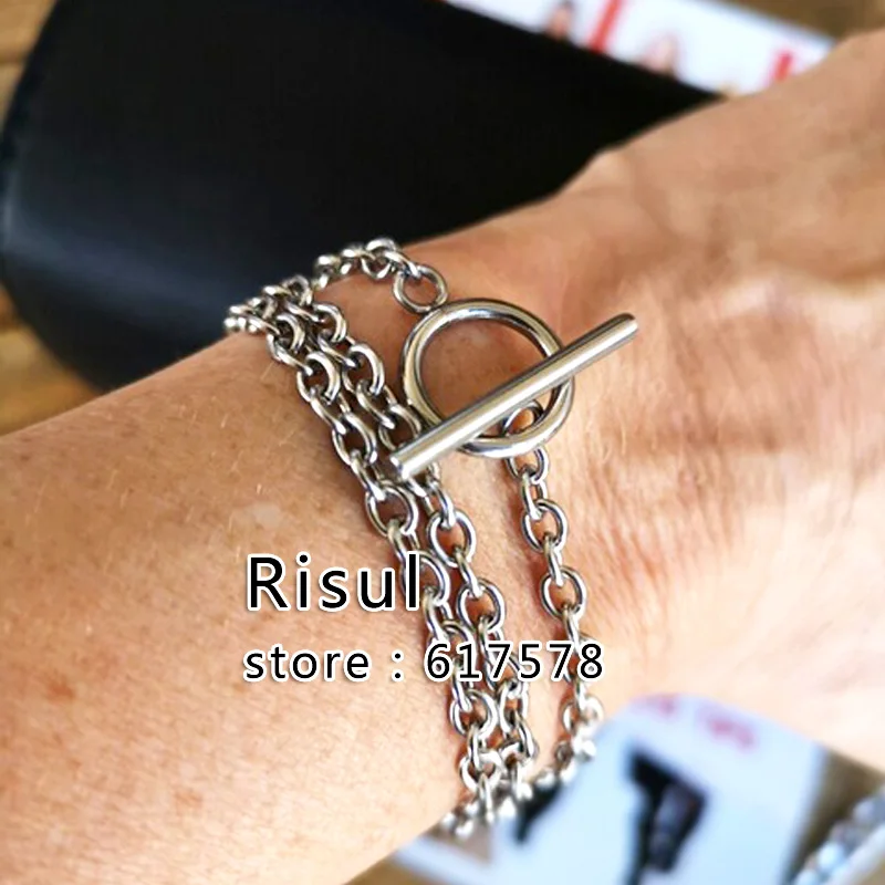 Женский браслет Risul из нержавеющей стали Т образный кулон Rolo O link золотой цвет