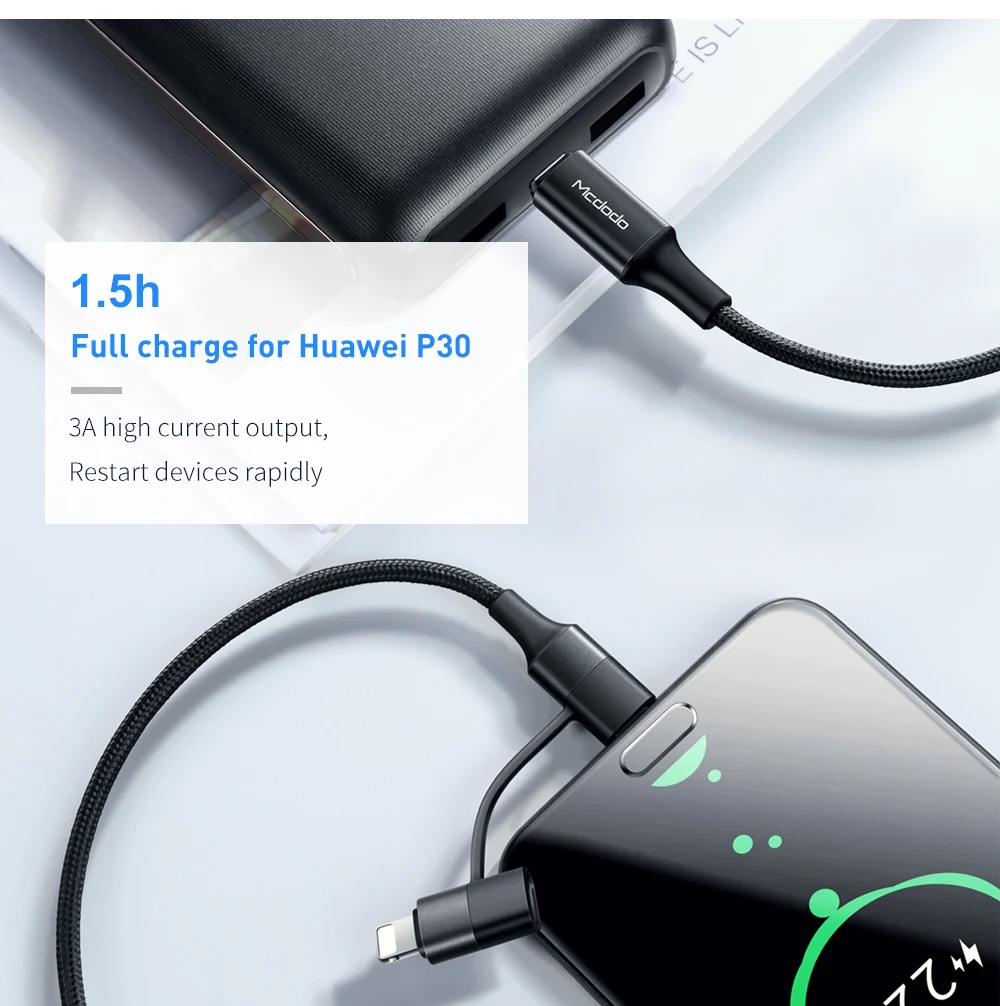 Mcdodo 60 Вт usb type C кабель для USB-C PD Быстрая зарядка для IPhone Xs Max XR X IPad Pro Macbook huawei samsung 2 в 1 шнур зарядного устройства