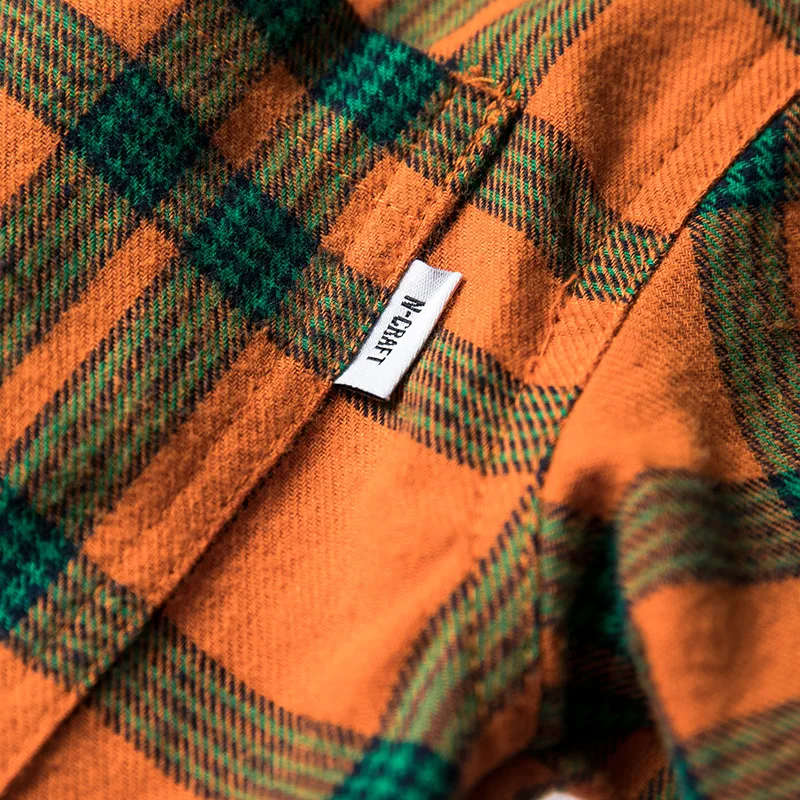 

2021 High-Quality Summer New Men's Shirts Loose Plaid Short-Sleeved Shirt Orange Cotton Shirt Business Casual Shirt For Men