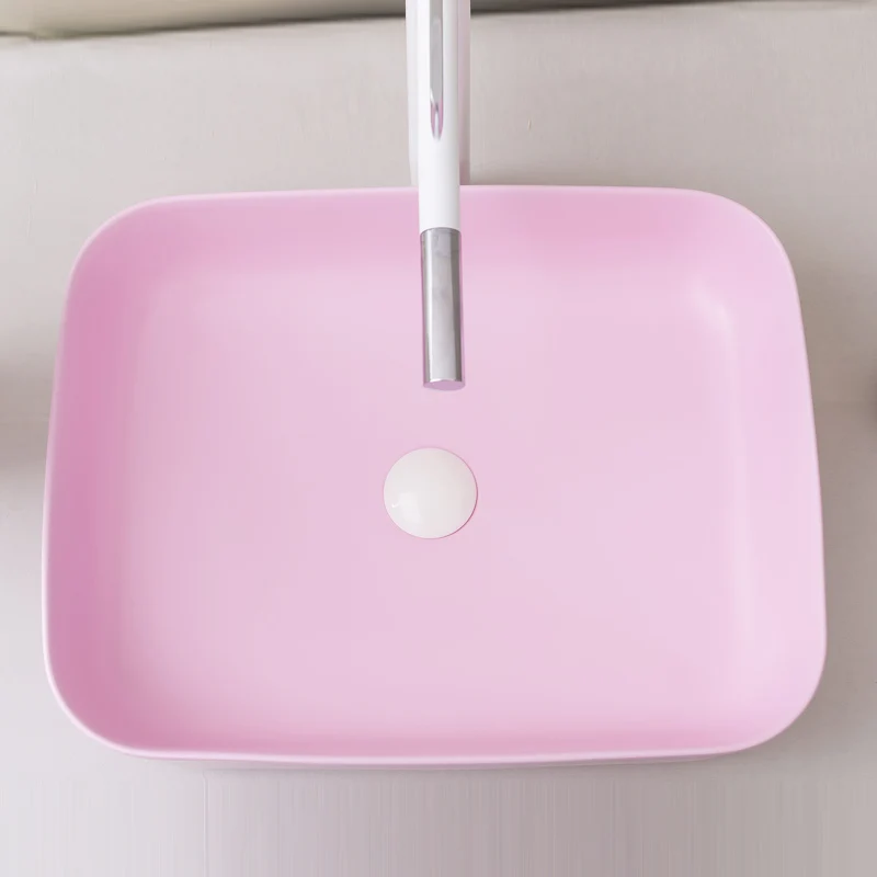 Розовая прямоугольная китайская художественная фарфоровая столешница раковина
