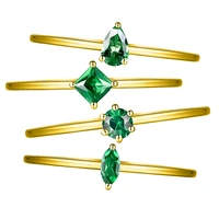 classic finger ring silver jewelry with emerald gemstone gold color adjustable rings for girl women wedding party gift ornaments